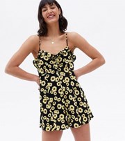 New Look Black Sunflower Frill Strappy Playsuit